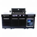 Premium 70"W Black Stainless Steel Outdoor Kitchen Island BBQ Gas Grill with Compact Refrigerator & Rotisserie Burner + Dual Sided Griddle Plate + Charcoal Tray + Natural Gas Conversion Kit