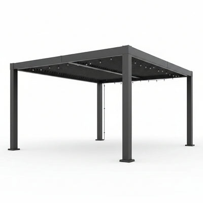 Louvered Pergola, Outdoor Pergola with Adjustable Louvered Roof, Reinforced Aluminum Frame, Integrated Drainage System, Hardtop Gazebo for Patio