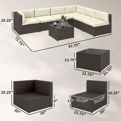 7-Piece Outdoor Sectional Sofa Set | All-Weather PE Rattan Patio Furniture with Coffee Table
