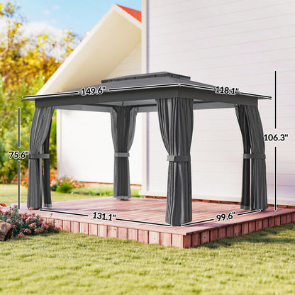 Outdoor Patio Gazebo | Double-Tier UPF30+ Roof with Privacy Curtains