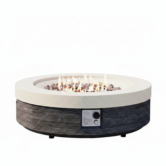 42" Outdoor Propane Fire Pit Table round Gas Fire Pit Table with Concrete & Wood Grain Design, 50000BTU Electronic Ignition Fire Tables for Patio, Backyard, Garden Heating