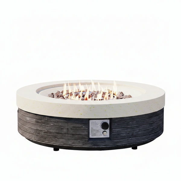 42" Outdoor Propane Fire Pit Table round Gas Fire Pit Table with Concrete & Wood Grain Design, 50000BTU Electronic Ignition Fire Tables for Patio, Backyard, Garden Heating
