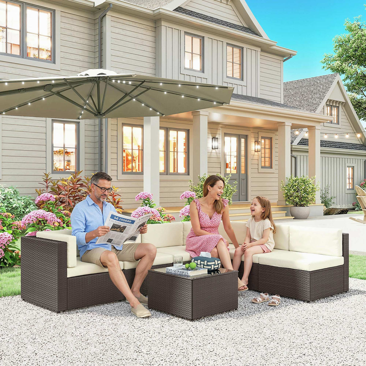 7-Piece Outdoor Sectional Sofa Set | All-Weather PE Rattan Patio Furniture with Coffee Table