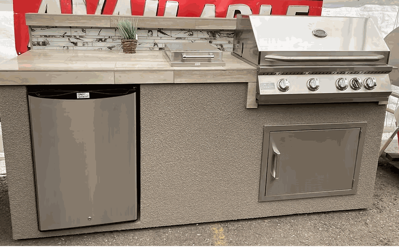 Kokomo Bali 7’6" Outdoor Kitchen Island – 4-Burner Grill, Side Burner, Fridge & Backsplash | Propane
