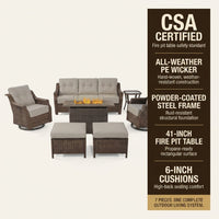 Luxurious 7 Piece Patio Furniture Set with Fire Pit Table, High Back Wicker Swivel Rocker Glider Outdoor Chairs with 6" Cushion, All-Weather Patio Conversation Set for Yard Garden - Brown/Beige — Results & Stats