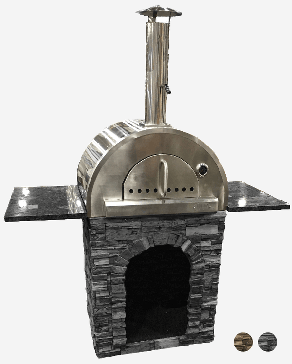 PIZZA OVEN & Stone Stand with wood storage.