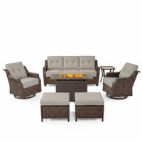 Patio Furniture Set Designed for Year-Round Entertaining, 7 Piece with Fire Pit Table, Swivel Rocker Chairs