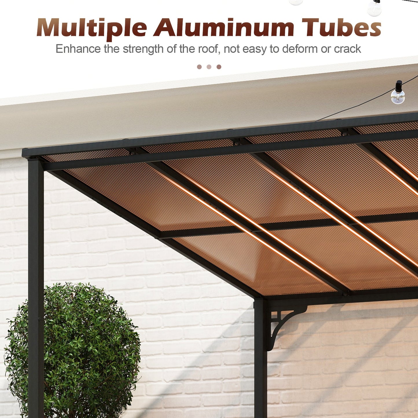 Wall-Mounted Patio Gazebo Large Outdoor Hardtop Pergola with Sloped Polycarbonate Roof-Black