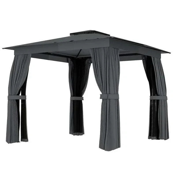 10x10 Steel Patio Gazebo with UPF30+ Roof, Curtains & Netting