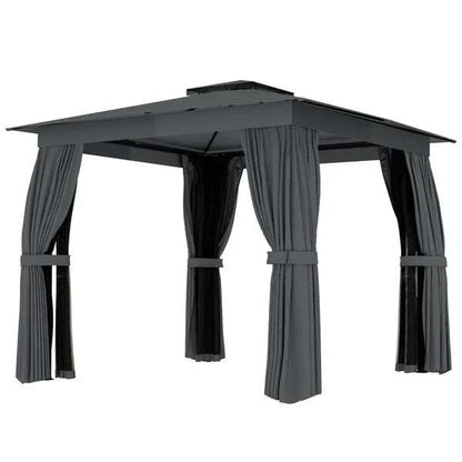 10x10 Steel Patio Gazebo with UPF30+ Roof, Curtains & Netting