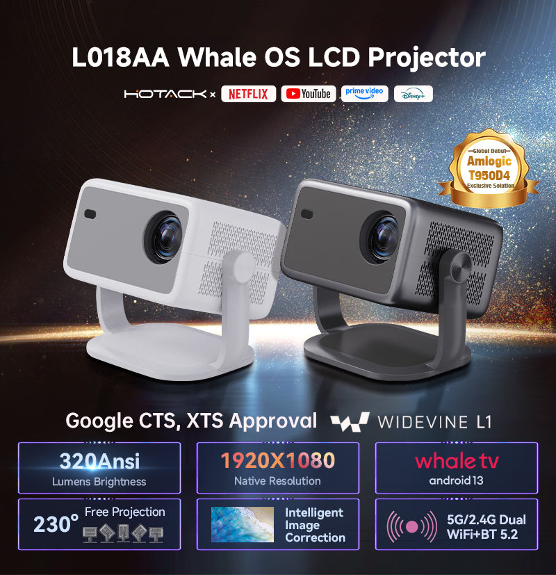 Whale OS LCD Projector 320 ANSI Lumens, 1920X1080P Resolution ,Android 13, L018AA