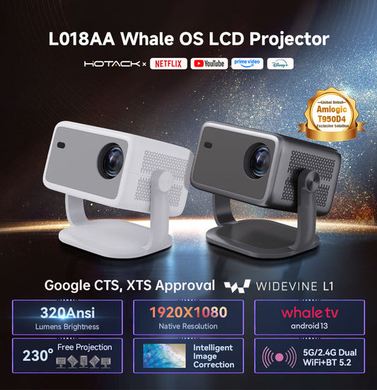 Whale OS LCD Projector 320 ANSI Lumens, 1920X1080P Resolution ,Android 13, L018AA