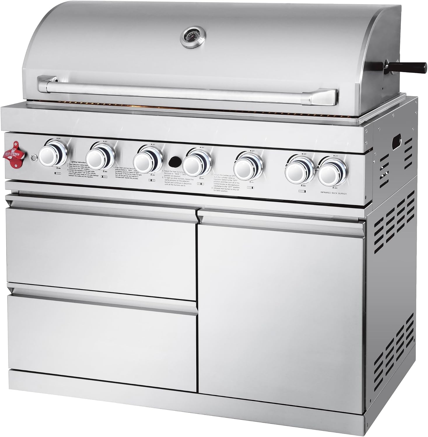 82-Inch 6-Burner Gas Grill 85,000 BTU Outdoor Kitchen Barbecue, Stainless Steel Grill Island with Sink, Storage Cabinets, and Wine Refrigerator,Backyard, Patio, Lawn, Silver (Silver, 82.4")