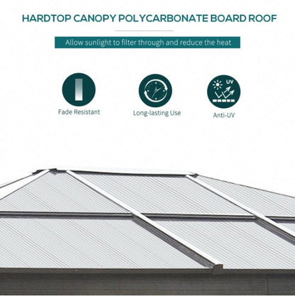 Hardtop Patio Pergola Gazebo | Aluminum Frame, Polycarbonate Roof & Removable Netting