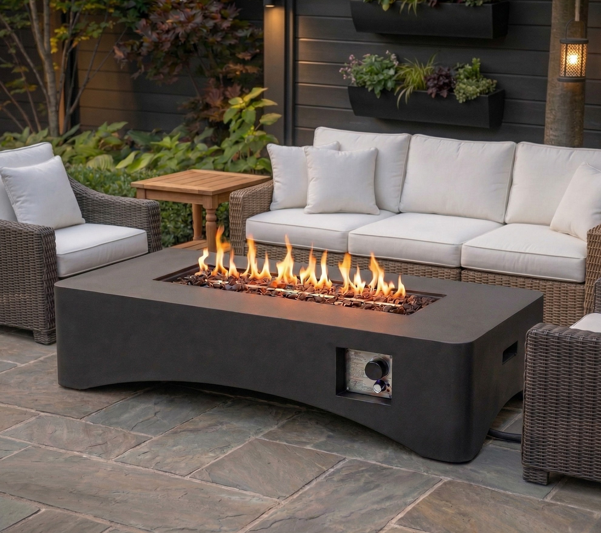 56" Propane Fire Pit Table — 50,000 BTU Rectangular Concrete Gas Fire Pit