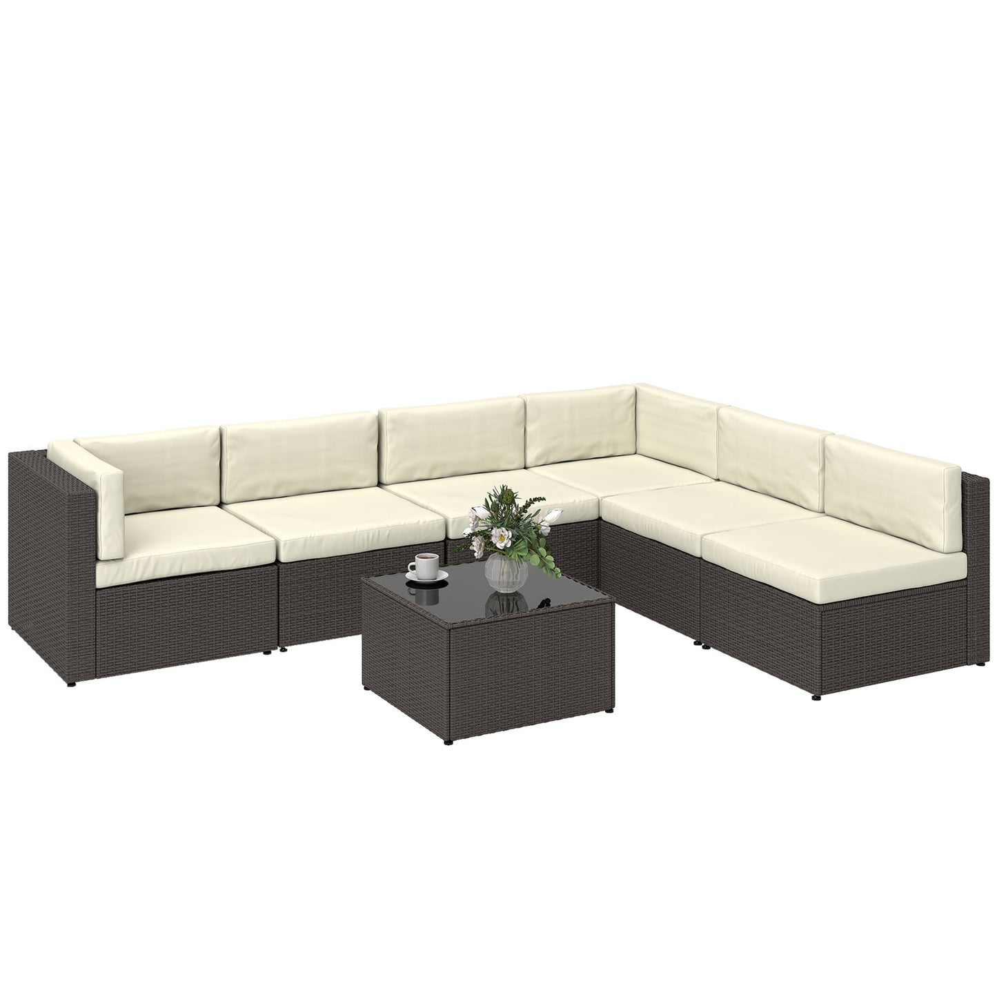 7-Piece Outdoor Sectional Sofa Set | All-Weather PE Rattan Patio Furniture with Coffee Table