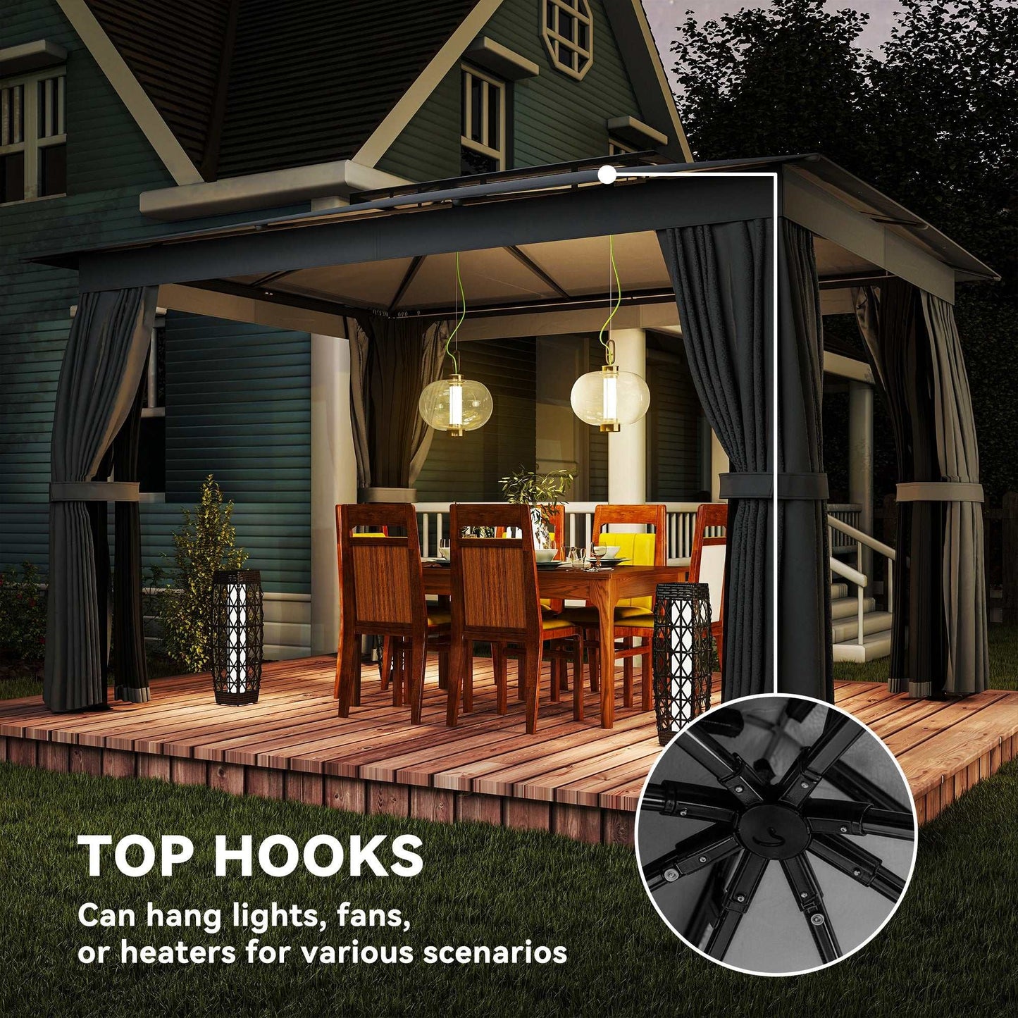 Outdoor Patio Gazebo | Double-Tier UPF30+ Roof with Privacy Curtains
